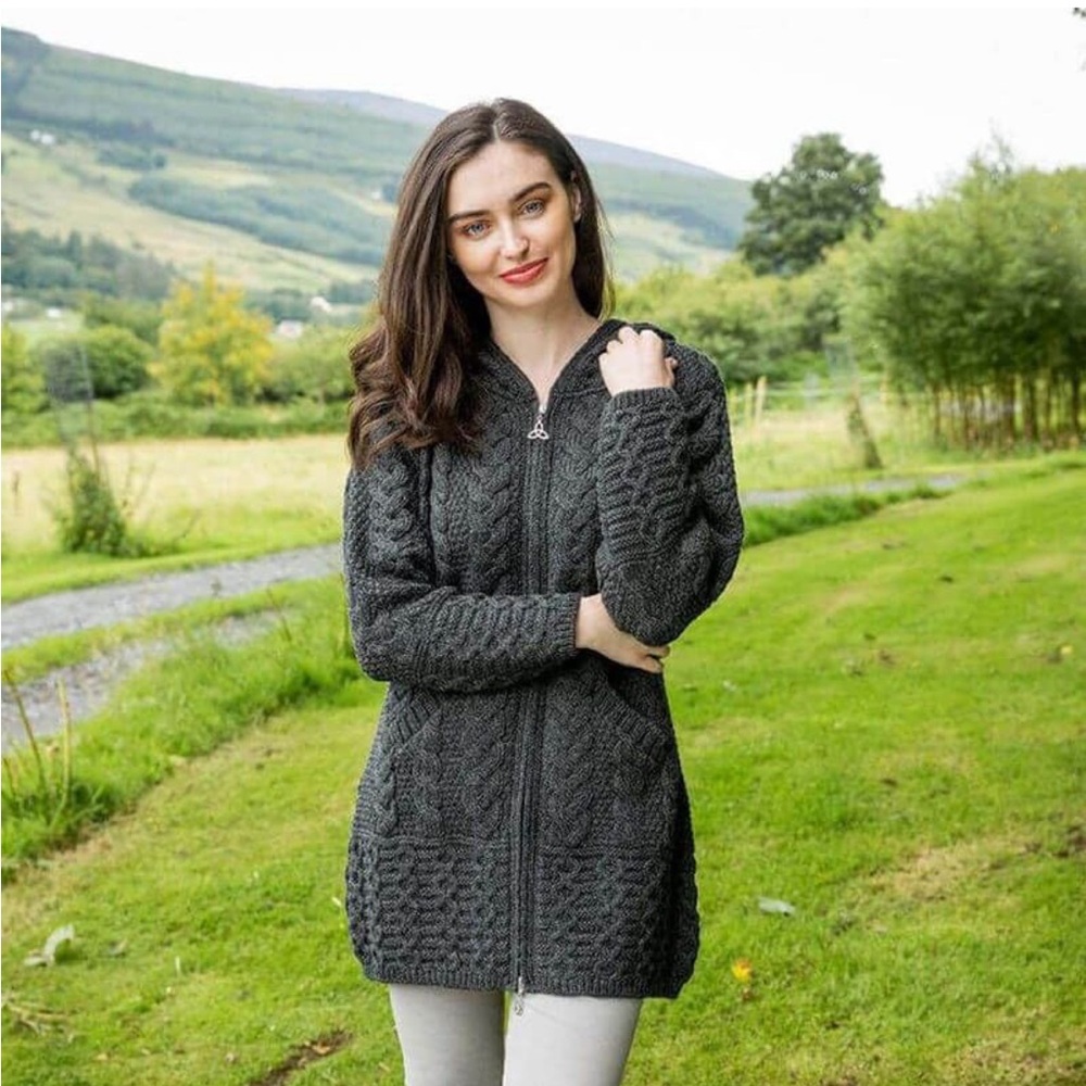 Hooded Aran Irish Merino Wool Coat